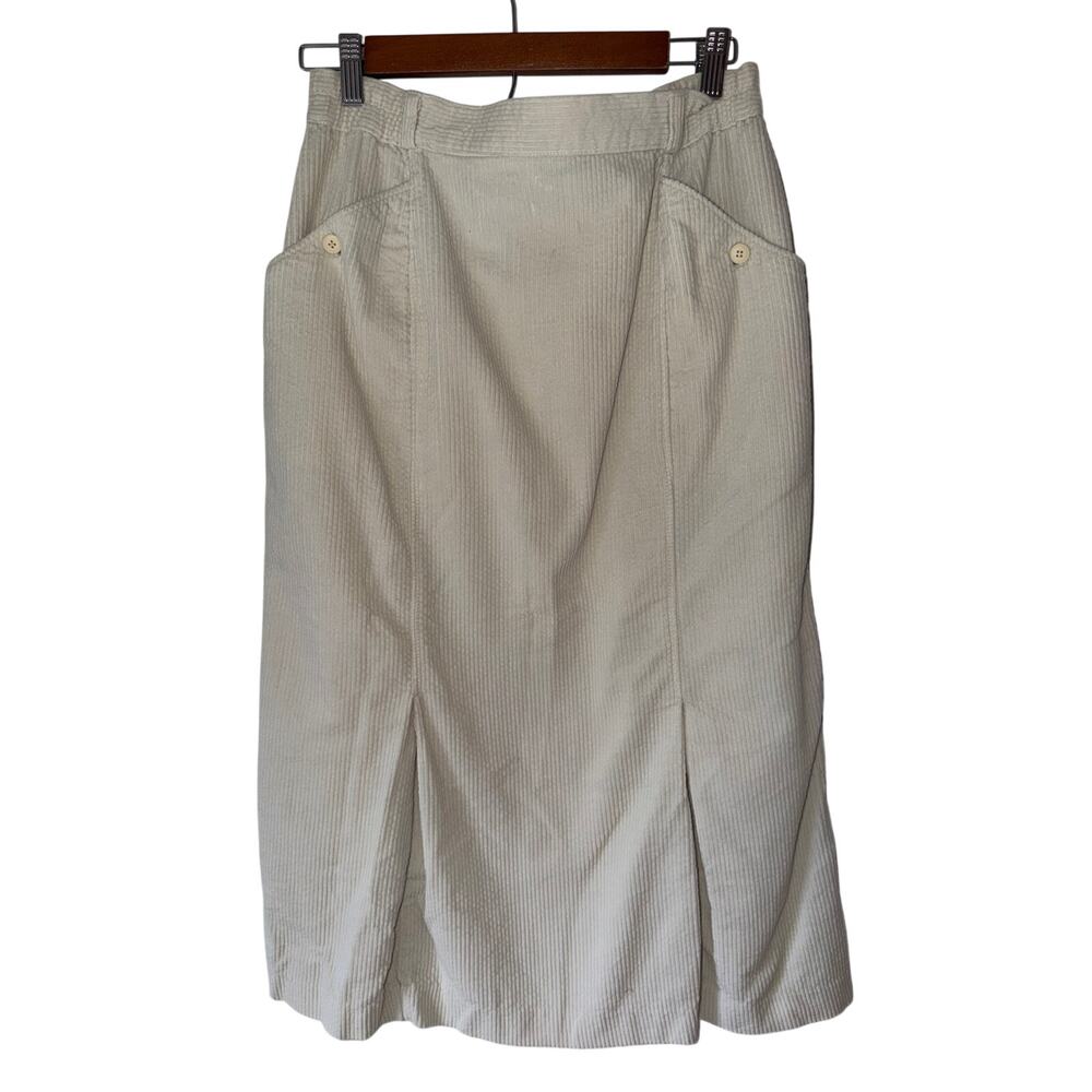 90s Vintage Sakura Sport Cream Ribbed Corduroy Midi Skirt 100% Cotton Size 12